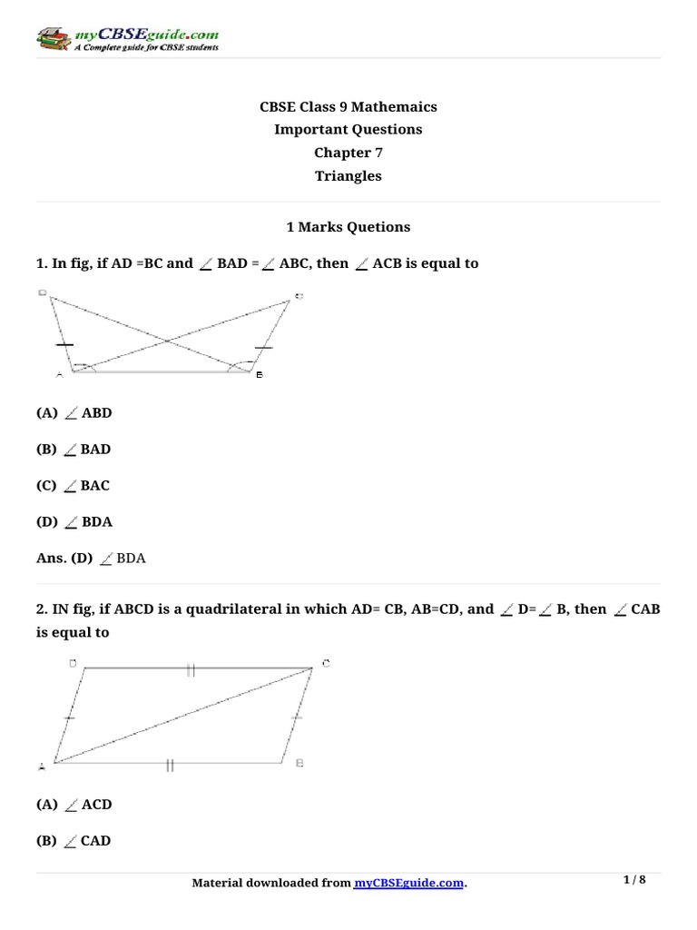 Material Downloaded From - 1 / 8 | PDF | Triangle | Geometric Shapes