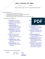 Review Sheet - Chemistry, CCP - Moles