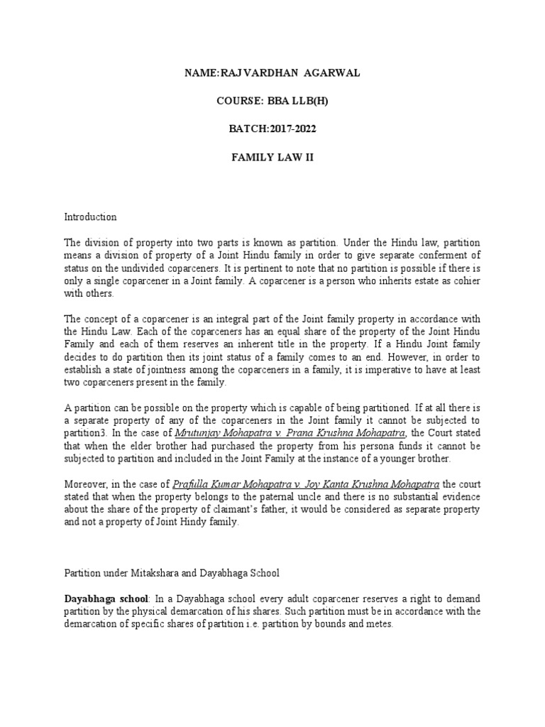 A Comprehensive Overview of the Law of Partition Under the Hindu Law PDF Concurrent Estate