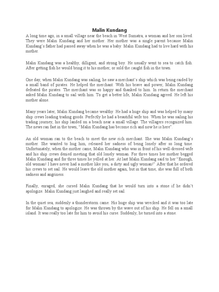 Narrative Text Malin Kundang | PDF | Snow White