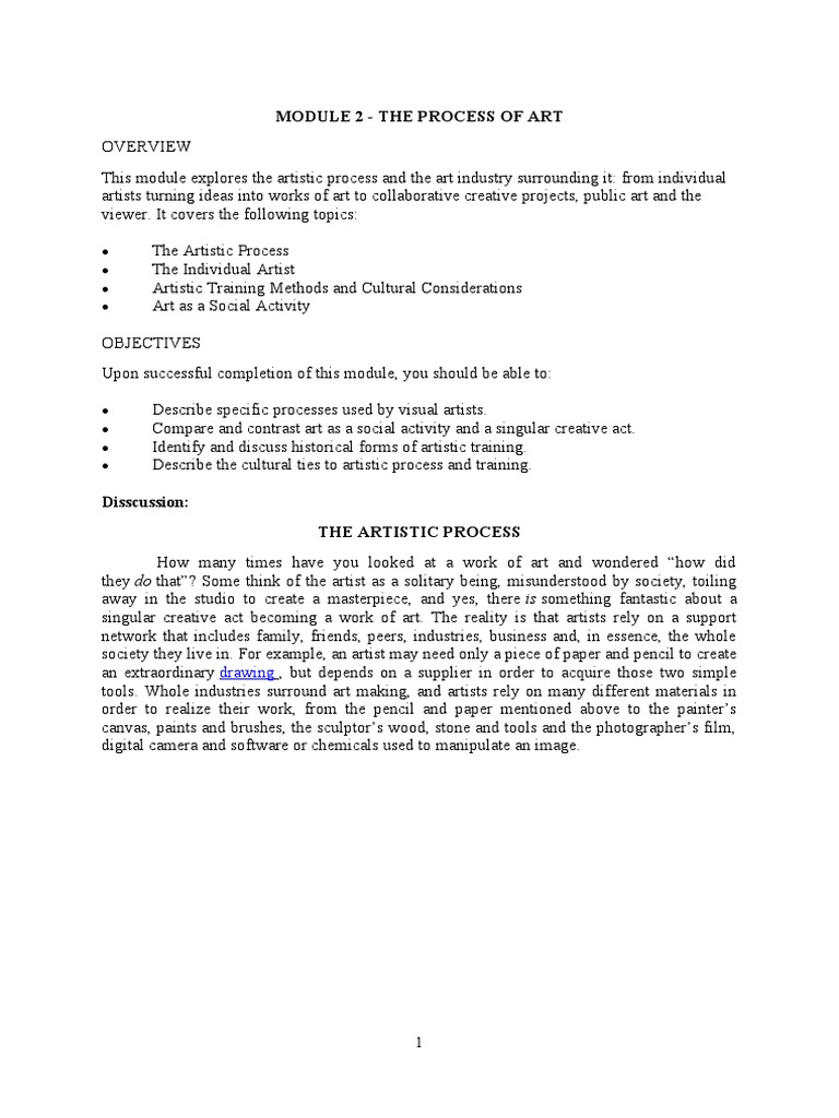 Module 2 - The Process of Art: Drawing | PDF | Creativity | Paintings