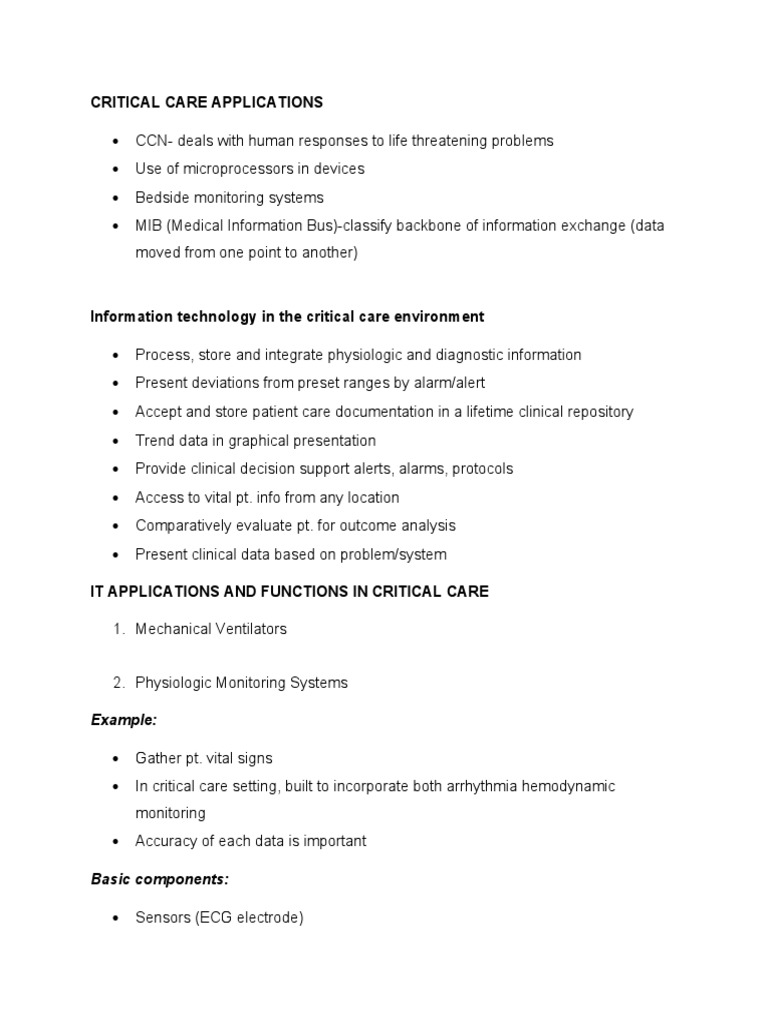 Critical Care Applications: Example | PDF | Monitoring (Medicine ...