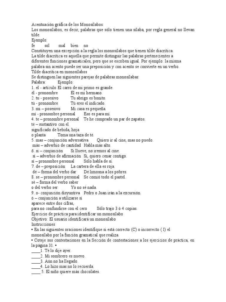 Acentuación gráfica de los Monosílabos