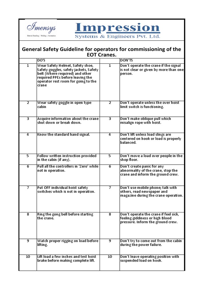 General Safety Guidelines for EOT Crane Operators: Essential Dos and ...