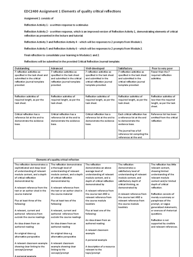Critical Reflection Journal Guidelines | PDF | Literacy | Critical Thinking