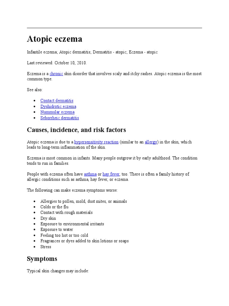 Atopic Eczema: Causes, Incidence, and Risk Factors | PDF | Dermatitis ...