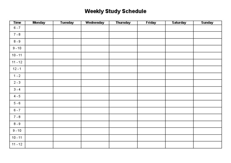 Weekly Study Schedule Template | PDF | Career & Growth | Cooking, Food ...