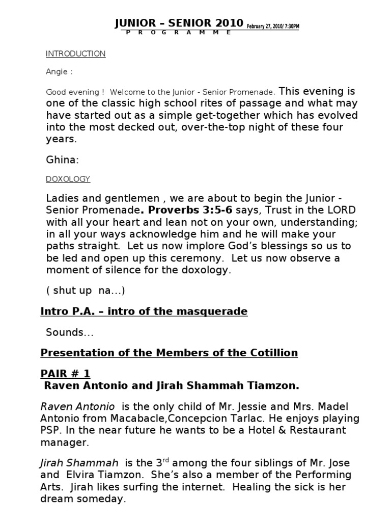 Emcee Script For Js Prom Pdf The Best Master Of Ceremony Text