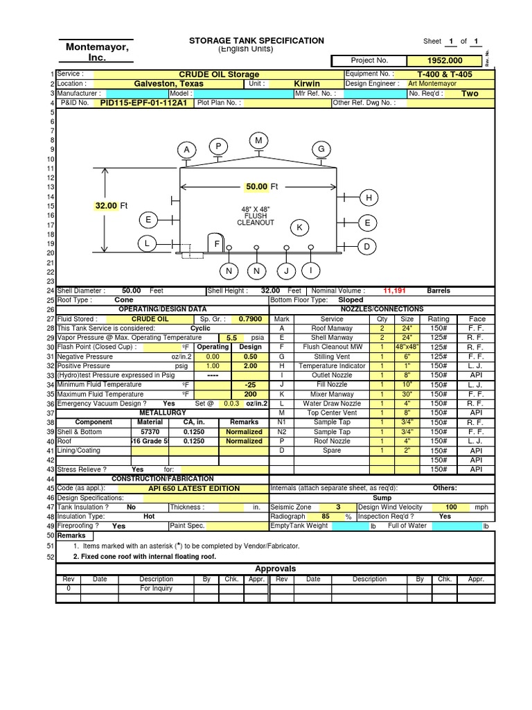 API 650 Tank Design | PDF | Nozzle | Pressure