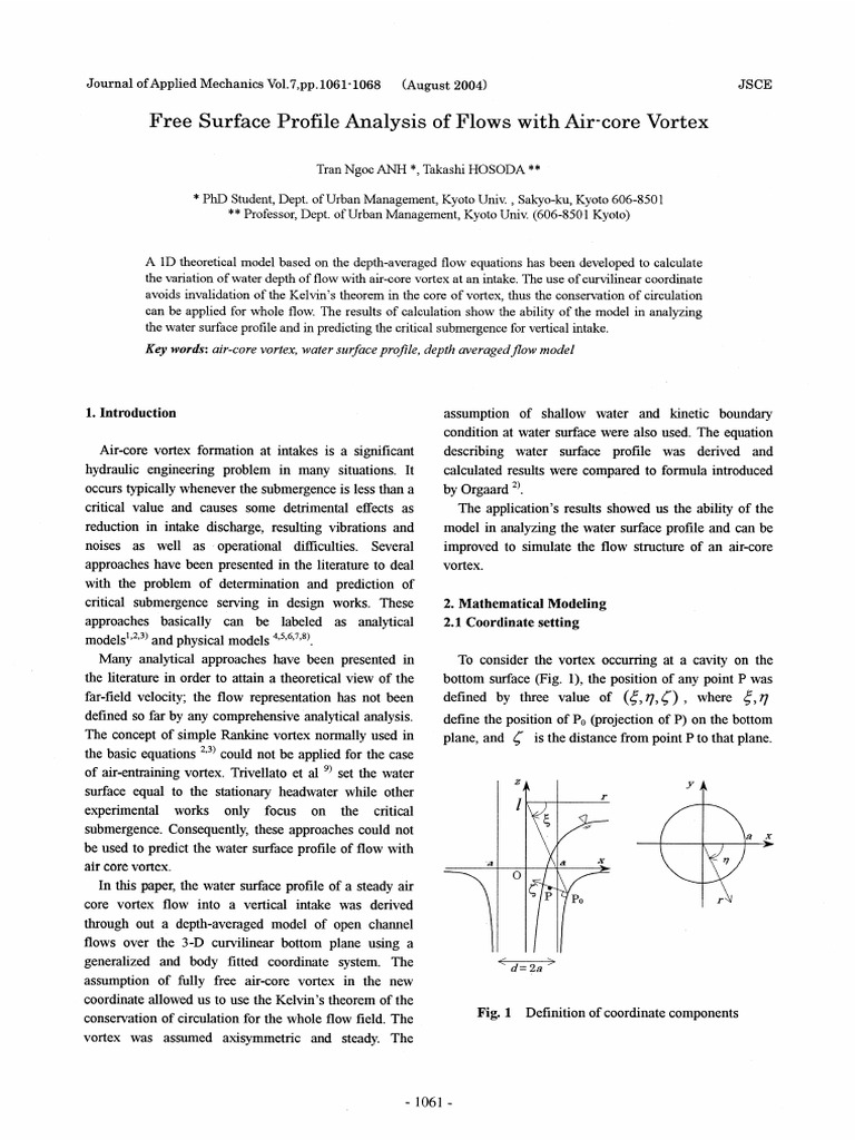 Free Surface Profile Analysis of Flows With Air Core Vortex | PDF ...