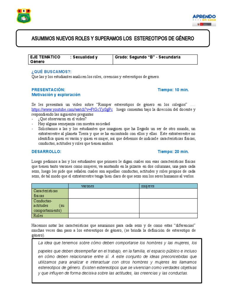 SESION 5 SI ASUMIMOS NUEVOS ROLES Y SUPERAMOS LOS ESTEREOTIPOS DE G ...