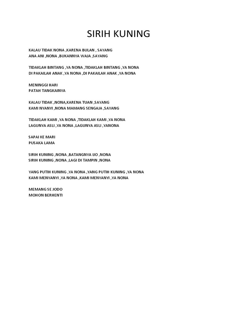 Lirik dan Makna Lagu Sirih Kuning | PDF