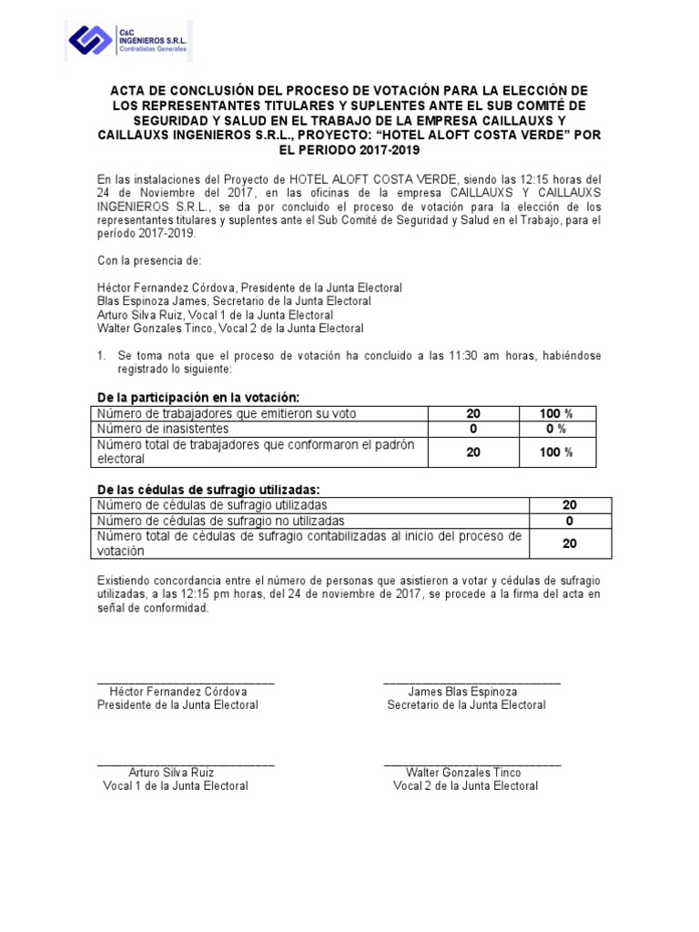 3038 FR MTPE 08 - Acta de Conclusion Del Proceso de Votacion | PDF ...