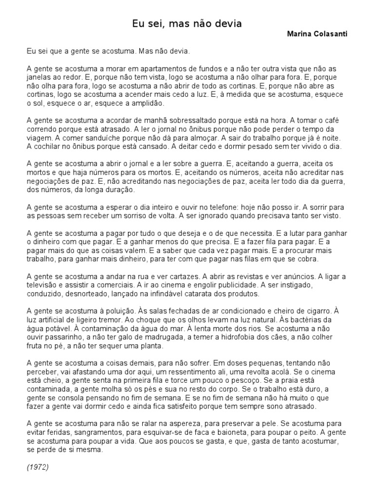 EU SI, MAS NÃO DEVIA - Marina Colasanti | PDF