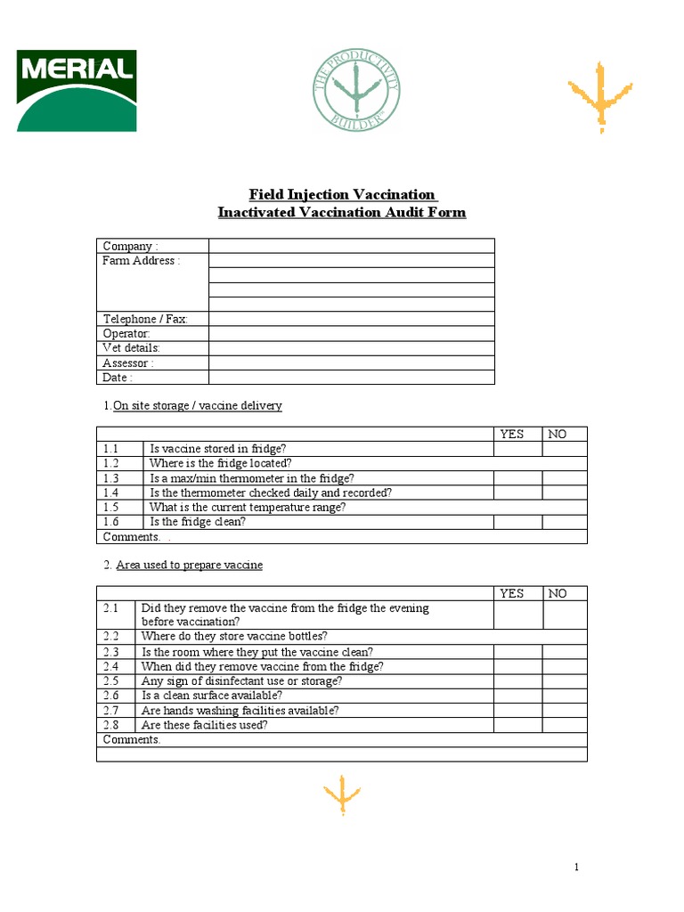 Field Vaccination Injection Audit Checklist | PDF | Vaccines | Refrigerator
