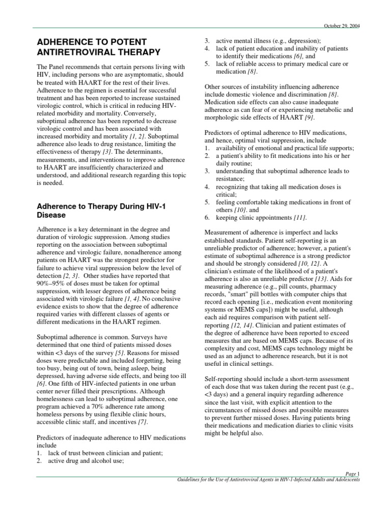 Adherence To Potent Antiretroviral Therapy | PDF | Management Of Hiv ...