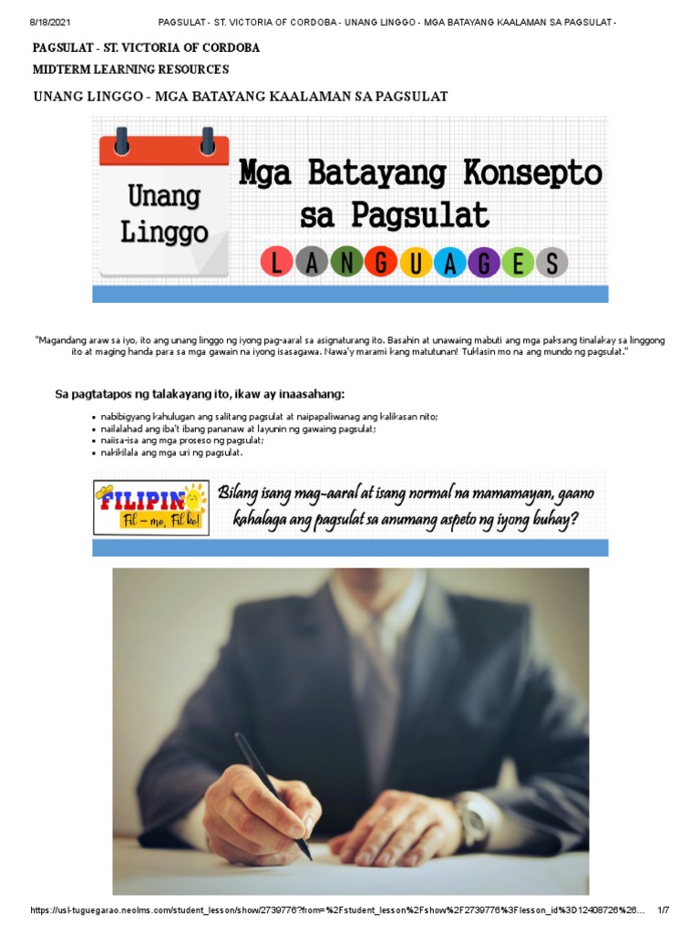 Pagsulat 1 2 | PDF
