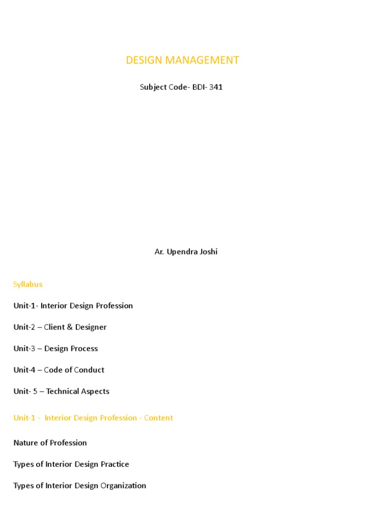 Interior Design Profession Unit-1 | PDF | Partnership | Interior Design
