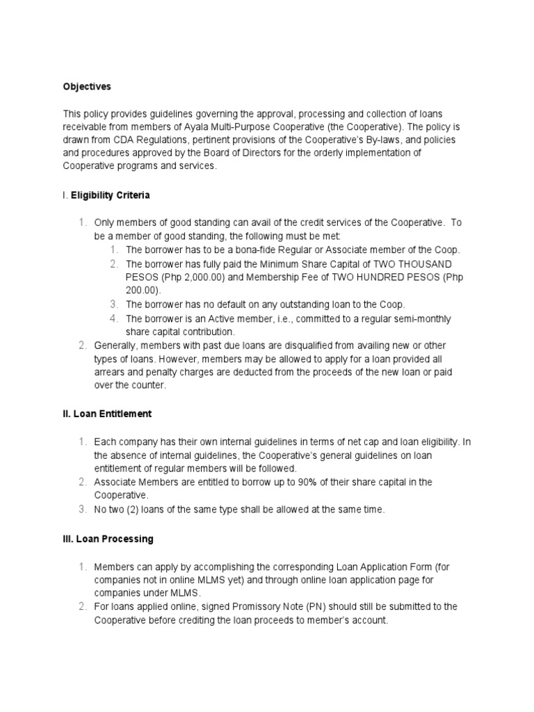 Ayala Coop Loan Guidelines and Eligibility | PDF | Loans | Cooperative