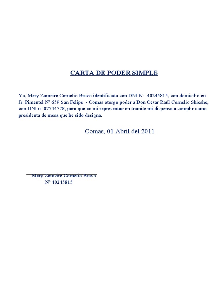 CARTA DE PODER SIMPLE