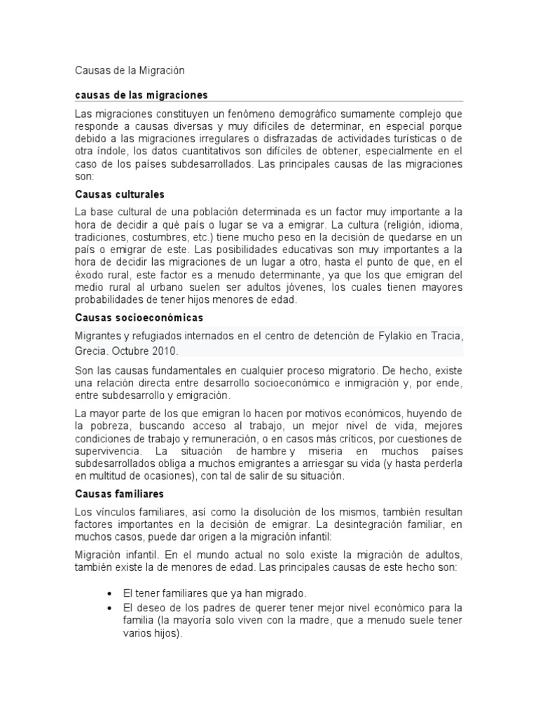 Causas de la Migración Social y Económica | PDF | Migración humana ...