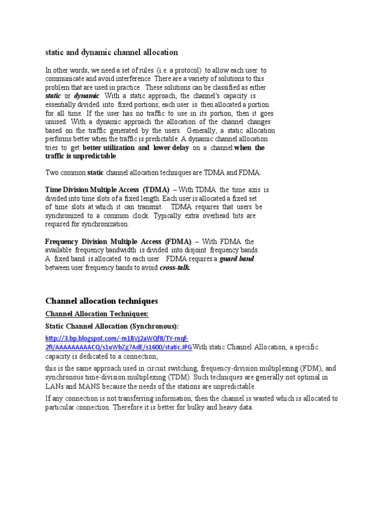 Static and Dynamic Channel Allocation | PDF | Channel Access Method ...
