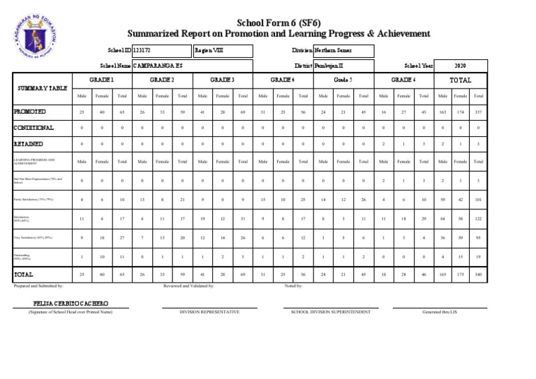 SF6 Report on Student Promotion Data | PDF