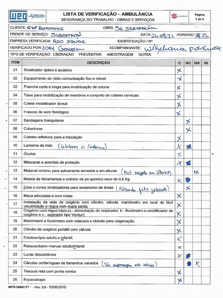 Check List Ambulância | PDF