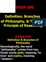 Lesson One: Lesson One Definition, Branches of Philosophy, & The First Principle of Reasoning