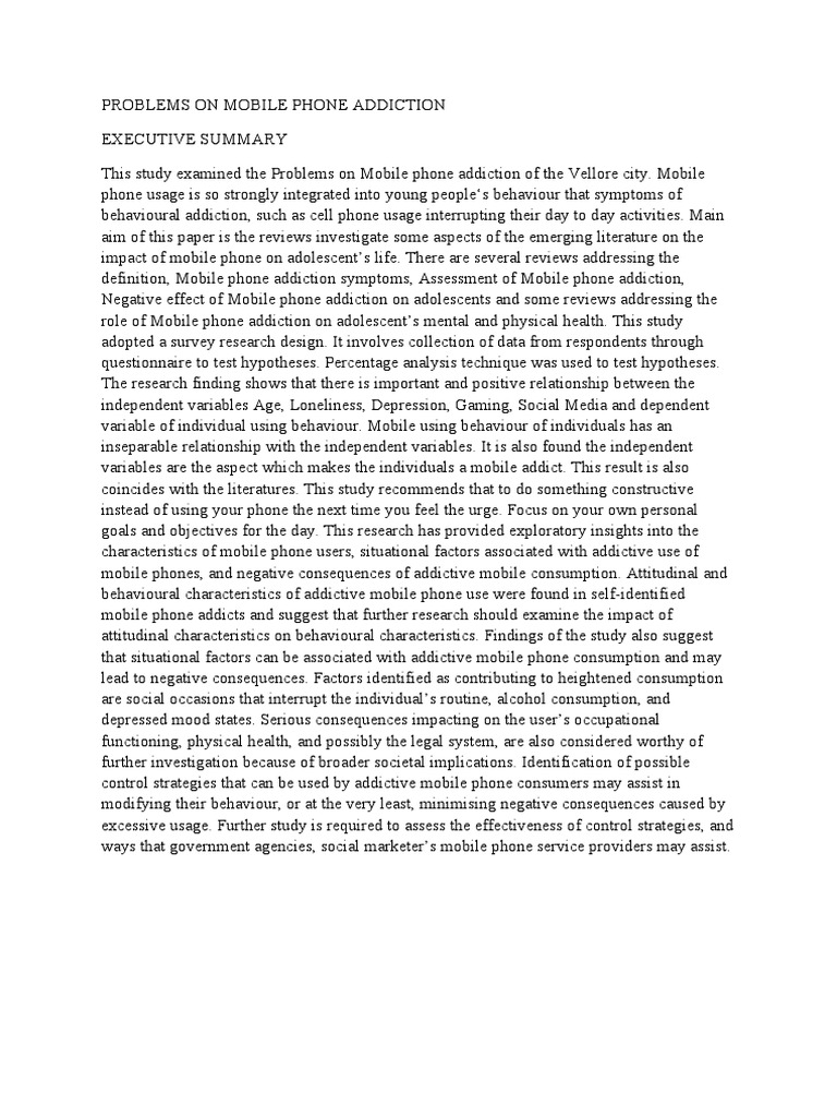 Problems On Mobile Phone Addiction | PDF | Behavior | Adolescence