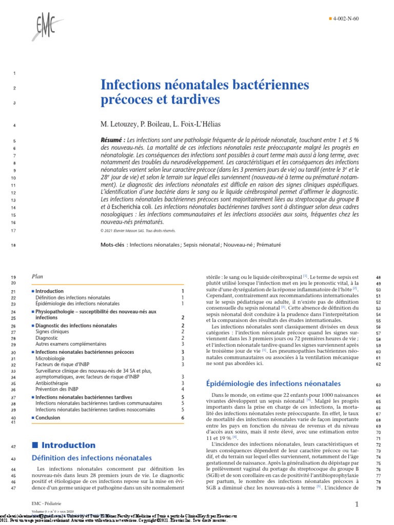 Infections Néonatales Bactériennes Précoces Et Tardives: M ...