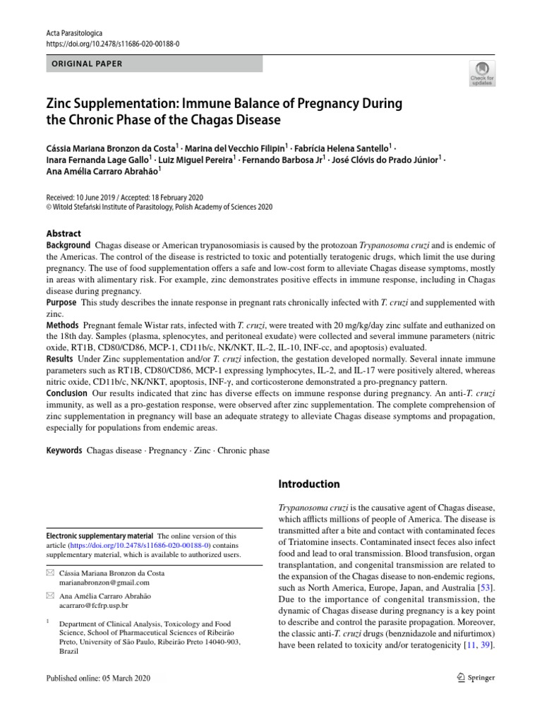 Zinc Supplementation: Immune Balance of Pregnancy During The Chronic ...