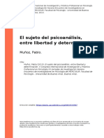 Muñoz, Pablo (2013). El Sujeto Del Psicoanálisis, Entre Libertad y Determinación
