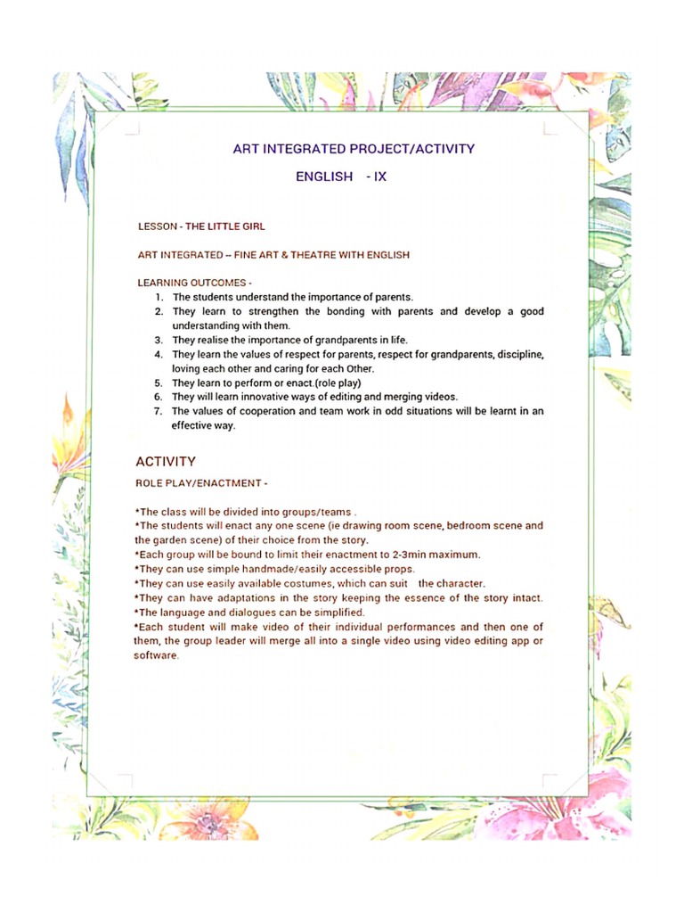 Art Integration Project Class 9 | PDF