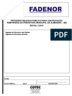 Caderno: Processo Seletivo Público para Contratação Temporária Da Prefeitura Municipal de Almenara - MG EDITAL 1/2019