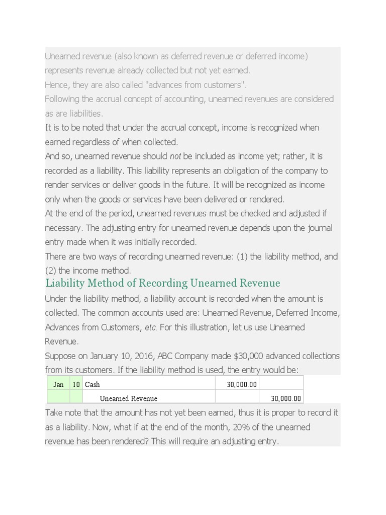 Liability Method of Recording Unearned Revenue | PDF | Depreciation ...