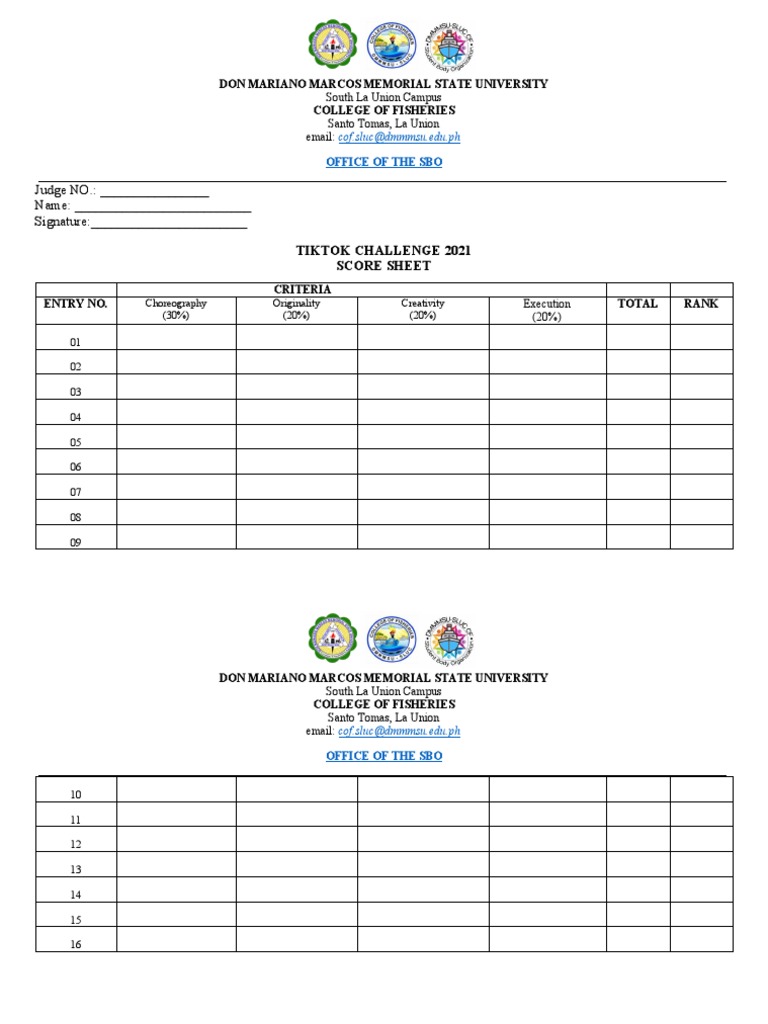 Tiktok Challenge Scoring Sheet | PDF