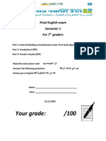 Your Grade: /100: Final English Exam Semester 1 For 7 Graders