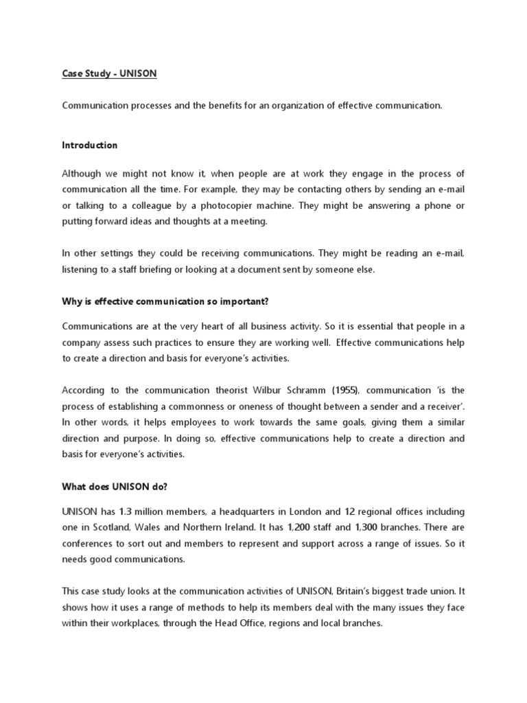 UNISON Communication Strategies Case Study | PDF | Communication ...