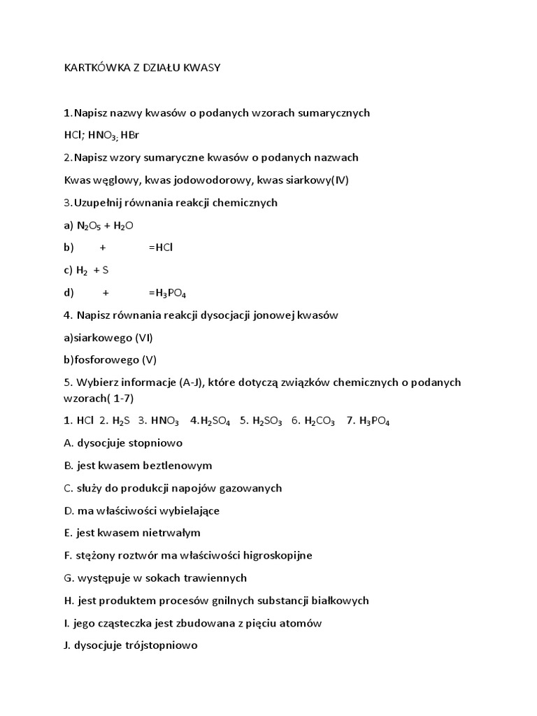 Wzory I Nazwy Kwasów Klasa 8