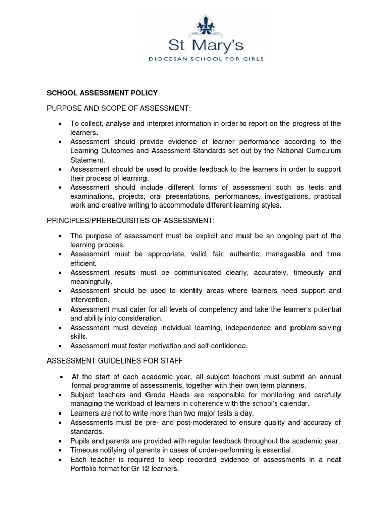 School Assessment Policy Overview | PDF | Educational Assessment | Test ...