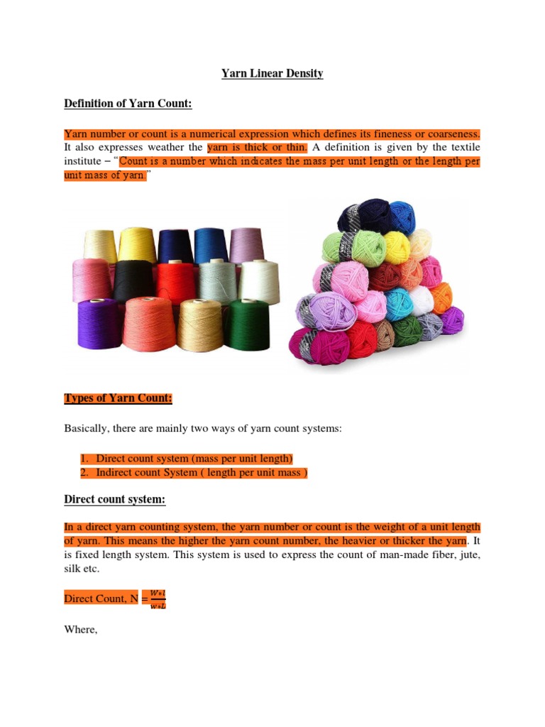 Yarn Linear Density Definition of Yarn Count PDF Textile Arts Textiles