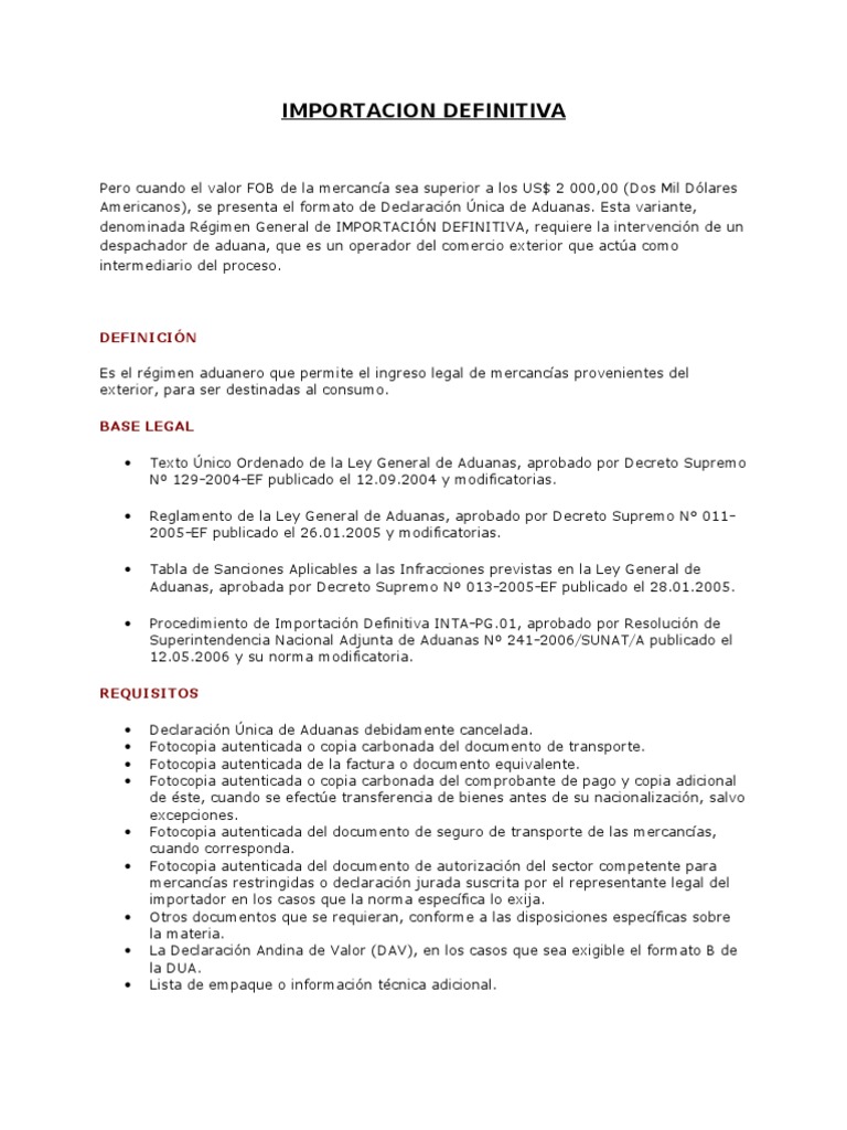Importacion Definitiva Pdf Aduana Comercio