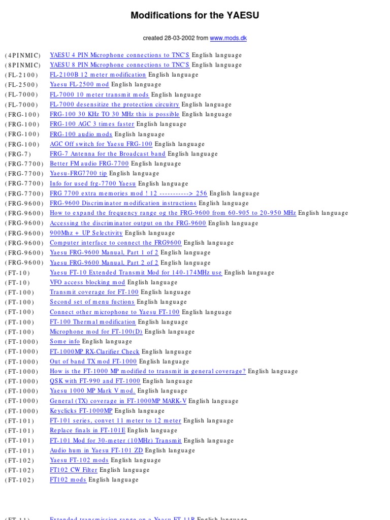All YAESU mods from mods dk in ONE file | Coaxial Cable | Electrical  Connector