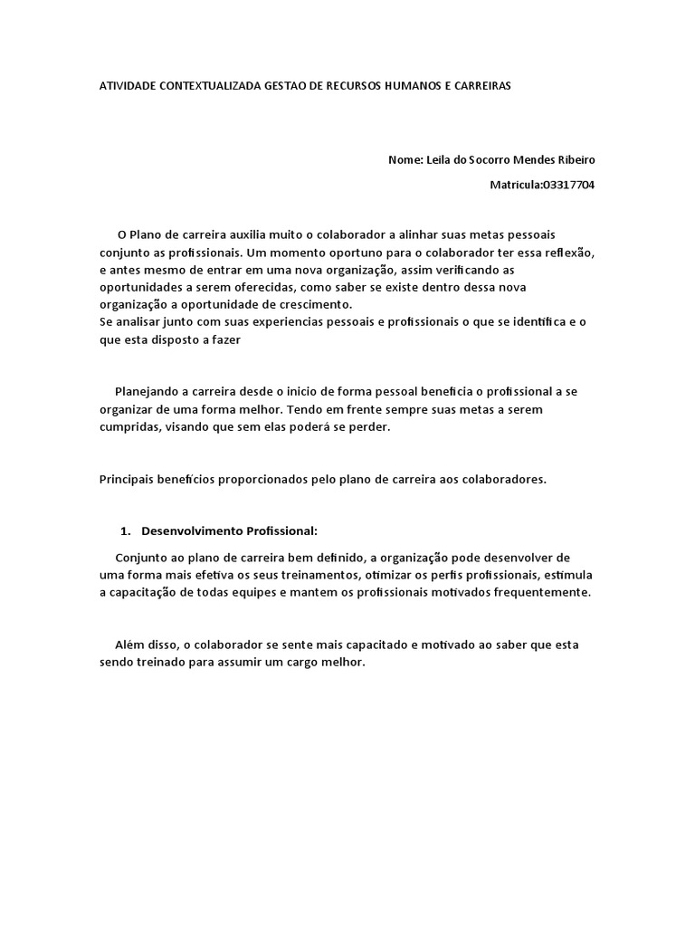 Benefícios do Plano de Carreira | PDF | Carreira e Crescimento
