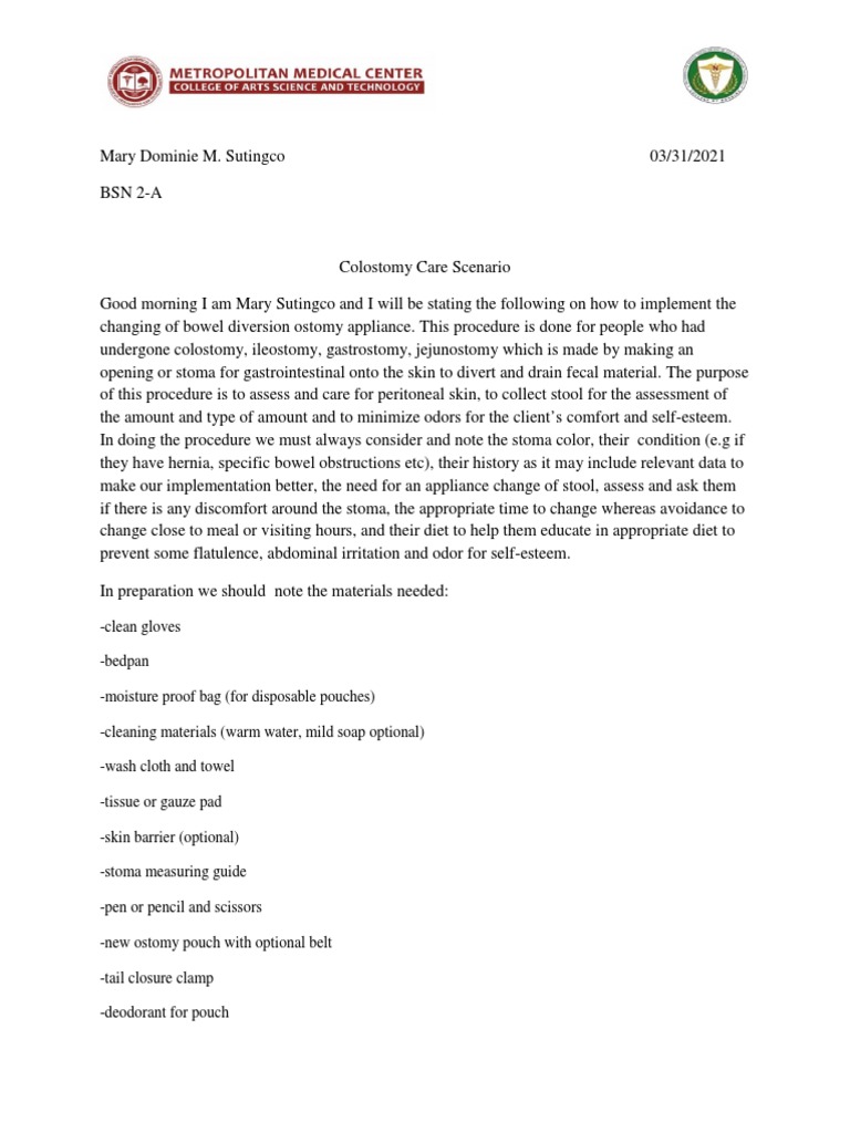 Colostomy Care Procedure Guide | PDF | Diseases And Disorders ...