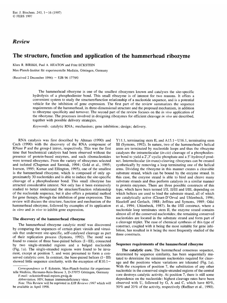 Review: The Structure, Function and Application of The Hammerhead ...