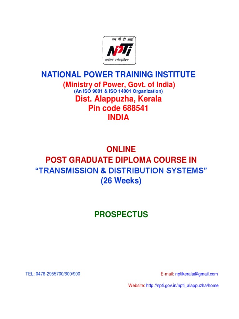 Prospectus for NPTI #39 s 26 Week Online Post Graduate Diploma Course in