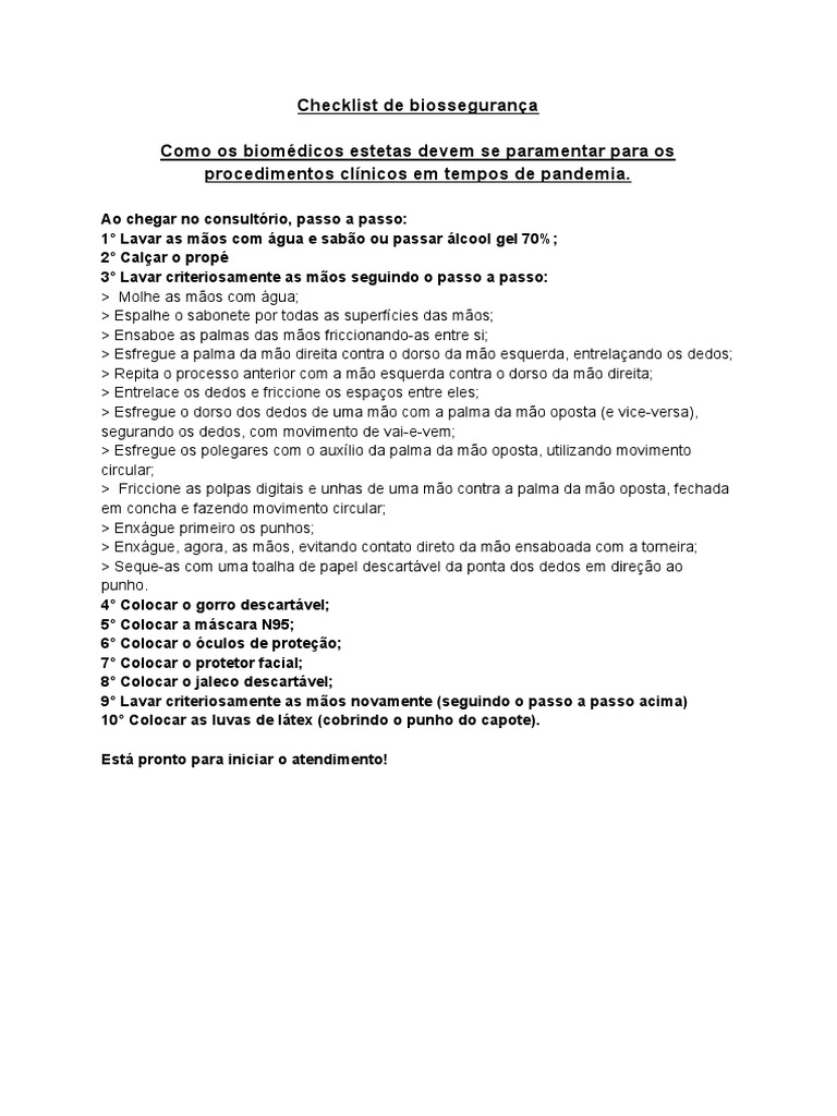 Checklist de Biossegurança para Biomédicos | PDF