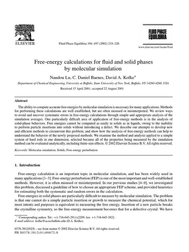 Free Energy Calculations For Fluid and Solid Phases by - 2002 - Fluid ...